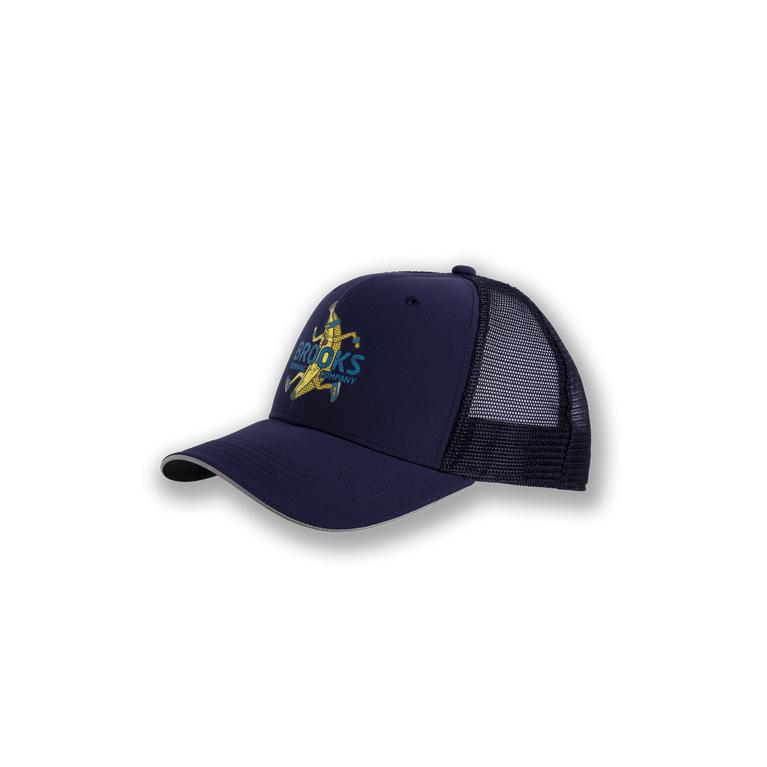 Brooks Womens Discovery Trucker Running Hat - Navy/Banana (905428-BHT)